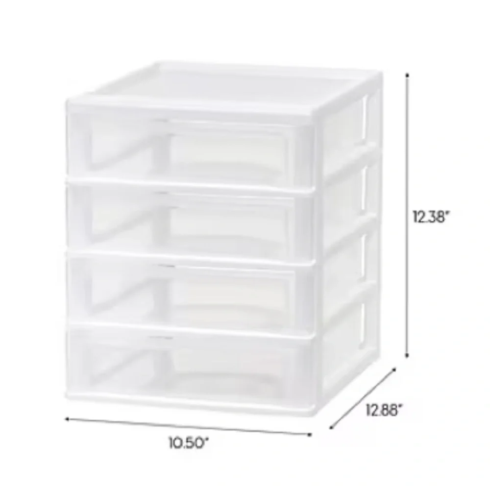 IRIS 4 Drawer Desktop Unit in White and Clear